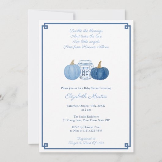 Preppy Twin Boys Pumpkins Autumn Baby ShowParty Einladung (Vorderseite)