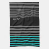 Preppy und frisch Aquamarine Streifen mit Namen Küchentuch (Vertikal)