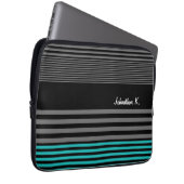 Preppy und frisch Aquamarine Streifen mit Namen Laptopschutzhülle (Vorne Rechts)