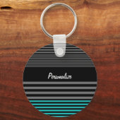 Preppy und frisch Aquamarine Streifen mit Namen Schlüsselanhänger (Vorderseite)