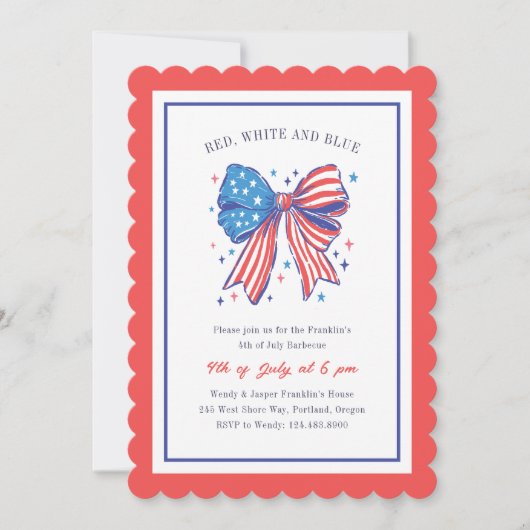 Preppy USA Flag Bow 4. Juli Party Einladung (Vorderseite)