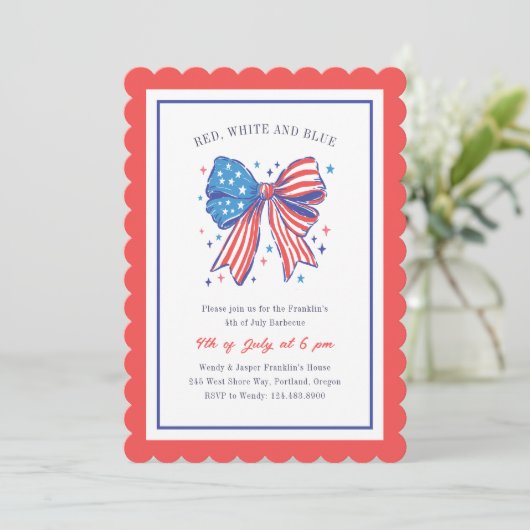 Preppy USA Flag Bow 4. Juli Party Einladung (Stehend Vorderseite)