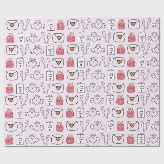 Preppy Valentins Icons Soft Pink Wrapping Paper Geschenkpapier (Flach)