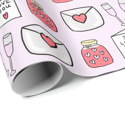Preppy Valentins Icons Soft Pink Wrapping Paper Geschenkpapier (Rolleneckpunkt)