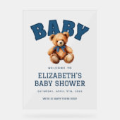 Preppy Varsity Teddy Bear Baby Shower Acrylic Acrylschild (Vorderseite)