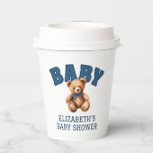 Preppy Varsity Teddy Bear Baby Shower Pappbecher (Rückseite)