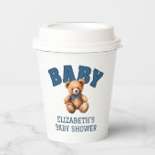 Preppy Varsity Teddy Bear Baby Shower Pappbecher (Vorderseite)