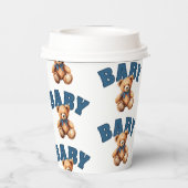 Preppy Varsity Teddy Bear Baby Shower Pappbecher (Rückseite)