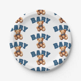 Preppy Varsity Teddy Bear Baby Shower Pappteller