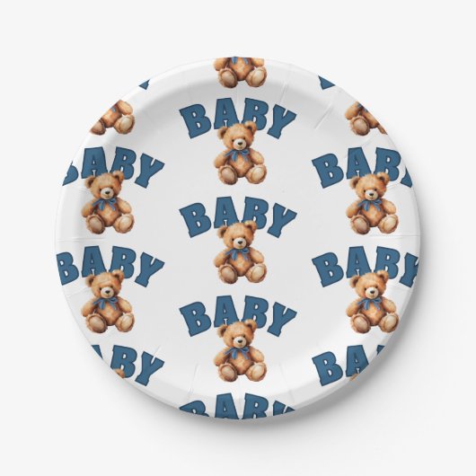 Preppy Varsity Teddy Bear Baby Shower Pappteller (Vorderseite)