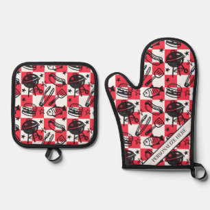 Preppy-Vater-Grillmuster – BBQ-Doodle (Kariert) Ofenhandschuh & Topflappen-Set