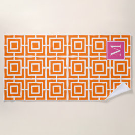 Preppy-Viereckgitter-Monogramm Orange und Hot Pink Strandtuch