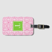 Preppy-Viereckgitter-Monogramm – Pink & Limette Gepäckanhänger (Vorderseite (Horizontal))