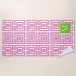 Preppy-Viereckgitter-Monogramm – Pink & Limette Strandtuch