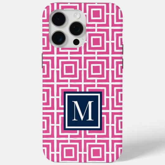 Preppy-Viereckgitter-Monogramm – Rosa & Navy Case-Mate iPhone Hülle (Rückseite)