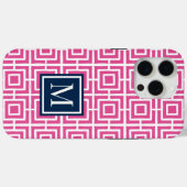 Preppy-Viereckgitter-Monogramm – Rosa & Navy Case-Mate iPhone Hülle (Rückseite (Horizontal))