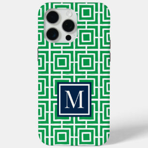 Preppy-Viergitter-Monogramm – Grün & Navy Case-Mate iPhone Hülle