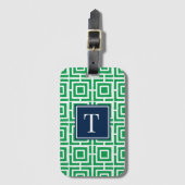 Preppy-Viergitter-Monogramm - Grün & Navy Gepäckanhänger (Vorderseite Vertikal)
