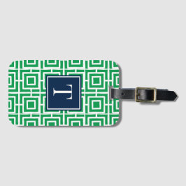 Preppy-Viergitter-Monogramm - Grün & Navy Gepäckanhänger
