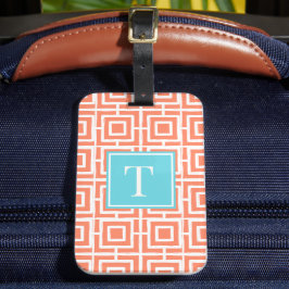 Preppy-Viergitter-Monogramm - Koralle & Türkis Gepäckanhänger