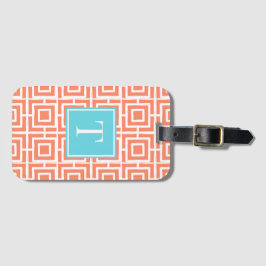 Preppy-Viergitter-Monogramm - Koralle & Türkis Gepäckanhänger