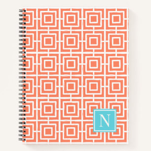 Preppy-Viergitter-Monogramm – Koralle & Türkis Notizblock