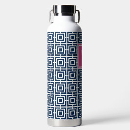 Preppy-Viergitter-Monogramm – Marineblau & Hot Pin Trinkflasche