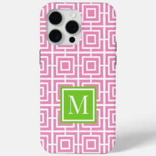 Preppy-Viergitter-Monogramm – Pink & Limette Case-Mate iPhone Hülle