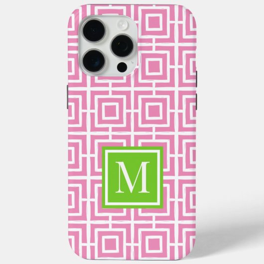 Preppy-Viergitter-Monogramm – Pink & Limette Case-Mate iPhone Hülle (Rückseite)