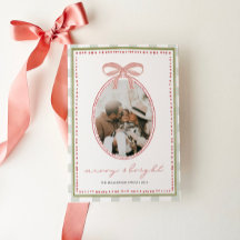 Preppy Vintag Pink Bow Familie Foto Weihnachten
