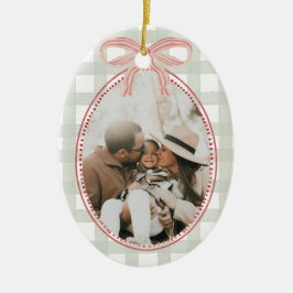 Preppy Vintag Pink Bow Familie Foto Weihnachten Keramik Ornament
