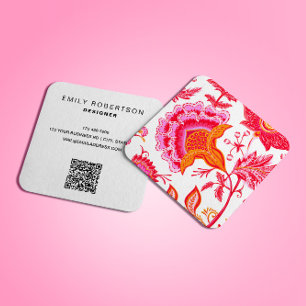 Preppy Vintage Blume Rosa Orange White Quadratische Visitenkarte