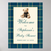 Preppy-Vintage-Teddybär-Baby-Shower-Willkommenssch Poster (Vorne)