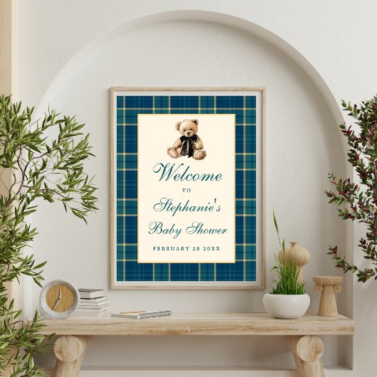 Preppy-Vintage-Teddybär-Baby-Shower-Willkommenssch Poster
