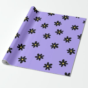Preppy Violett Schwarzes Florales Einfaches Blumen Geschenkpapier
