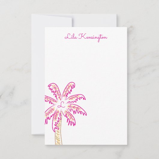 Preppy Wassercolor Palm Tree Monogram Mitteilungsk Dankeskarte (Vorderseite)
