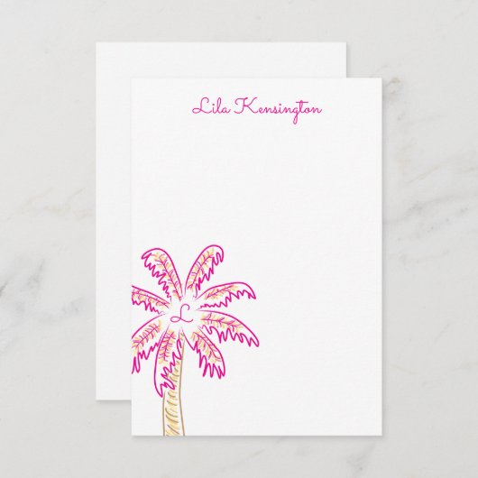 Preppy Wassercolor Palm Tree Monogram Mitteilungsk Dankeskarte (Vorne/Hinten)