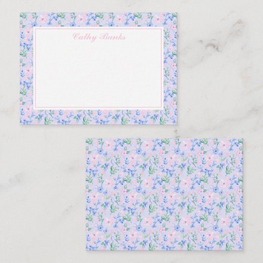 Preppy Water Color Blume Personalisiert Stationier Mitteilungskarte (Vorne/Hinten)