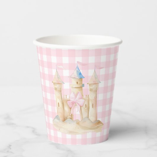 Preppy Watercolor Beach Sand Castle Party Pappbecher (Vorderseite)