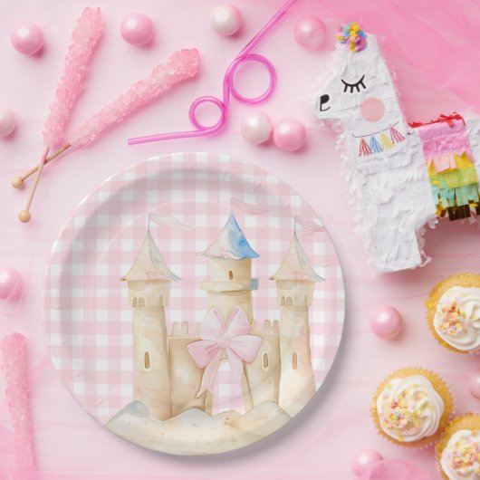 Preppy Watercolor Beach Sand Castle Party Pappteller (Party)