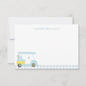Preppy Watercolor Blue Gingham Golf Cart Dankeskarte (Vorderseite)