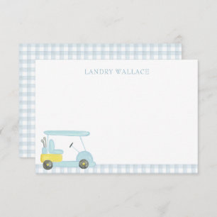 Preppy Watercolor Blue Gingham Golf Cart Dankeskarte