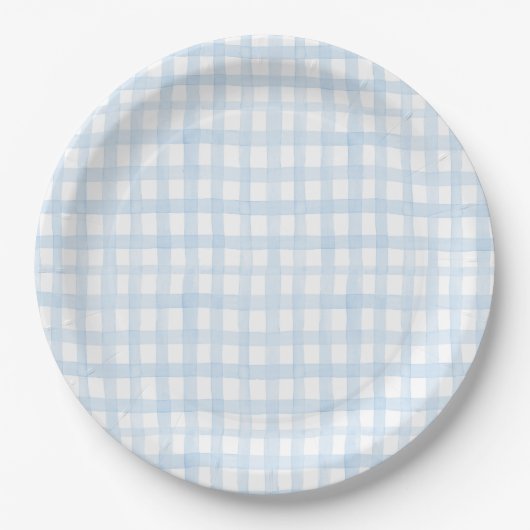 Preppy Watercolor Blue Gingham Pappteller (Vorderseite)