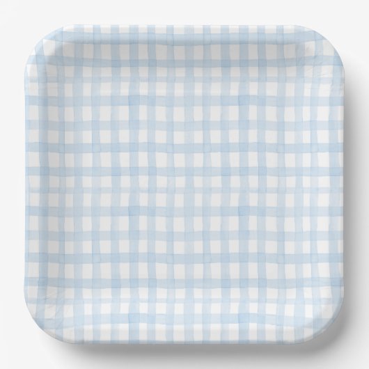 Preppy Watercolor Blue Gingham Pappteller (Vorderseite)