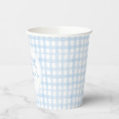 Preppy Watercolor Blue Gingham Personalisiert Pappbecher (Links)