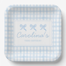 Preppy Watercolor Blue Gingham Personalisiert Pappteller