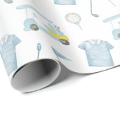 Preppy Watercolor Blue Monogram Golf Polo Shirt Geschenkpapier (Rolleneckpunkt)