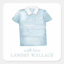 Preppy Watercolor Blue Monogram Golf Polo Shirt