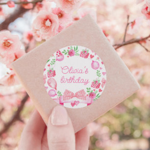 Preppy Watercolor Bow Pink Coquette Girl Birthday Runder Aufkleber