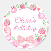 Preppy Watercolor Bow Pink Coquette Girl Birthday Runder Aufkleber (Vorderseite)